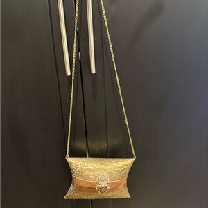 Chic Gold and Brown Clutch with Chain Strap